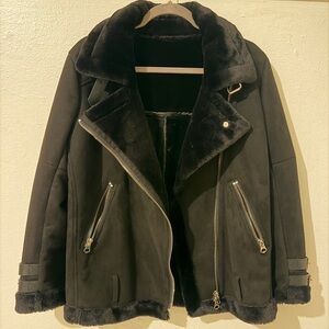 Women's Black Faux Fur Lined Aviator Jacket